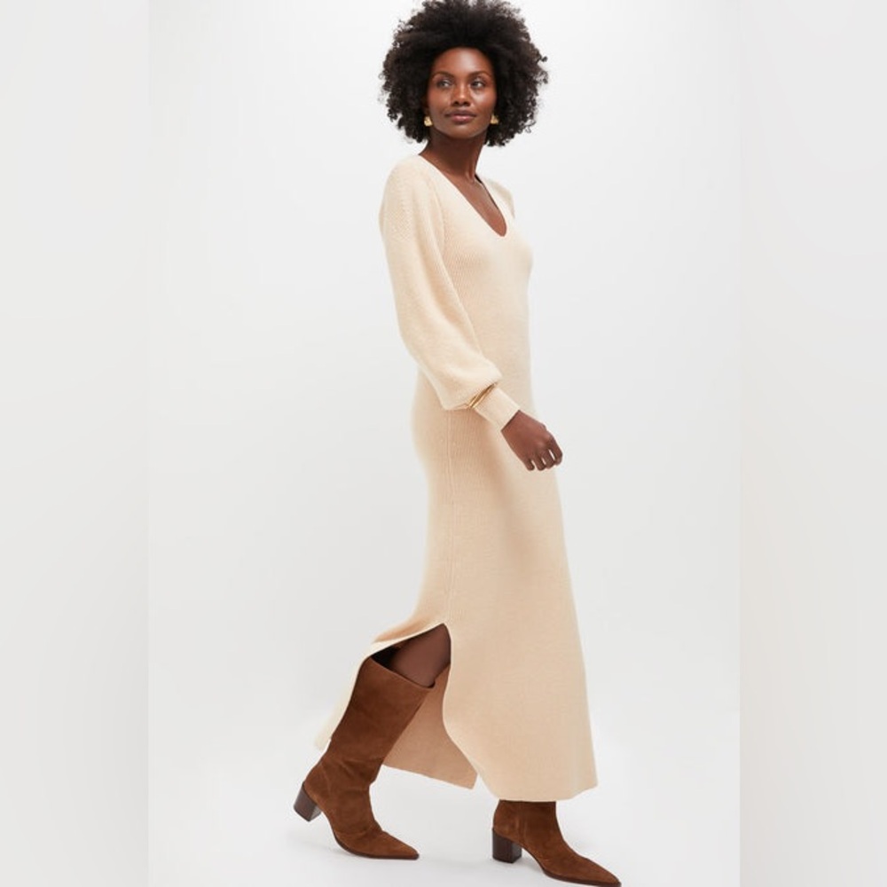 NWT Hyacinth House Beige Knit Anya Midi Dress, Size L